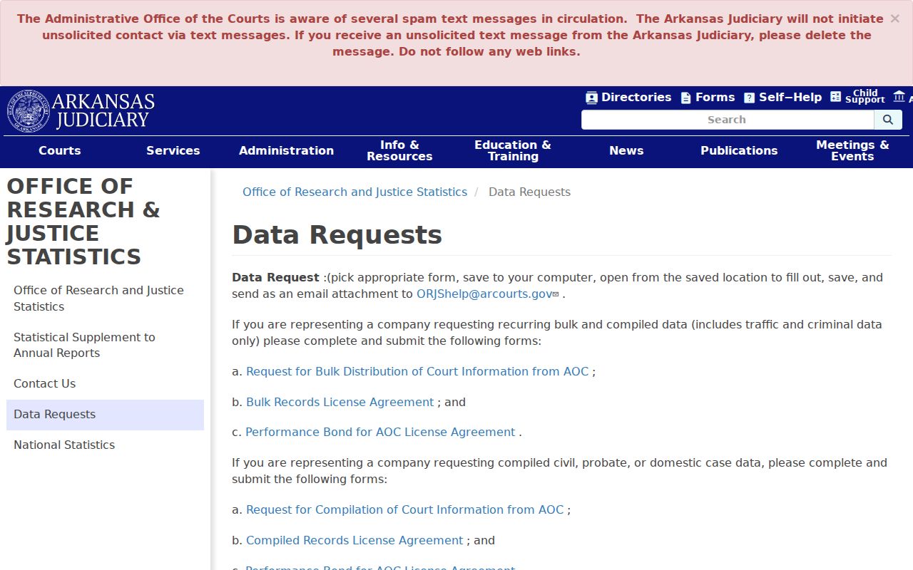 Conway County civil docket compiled data request route