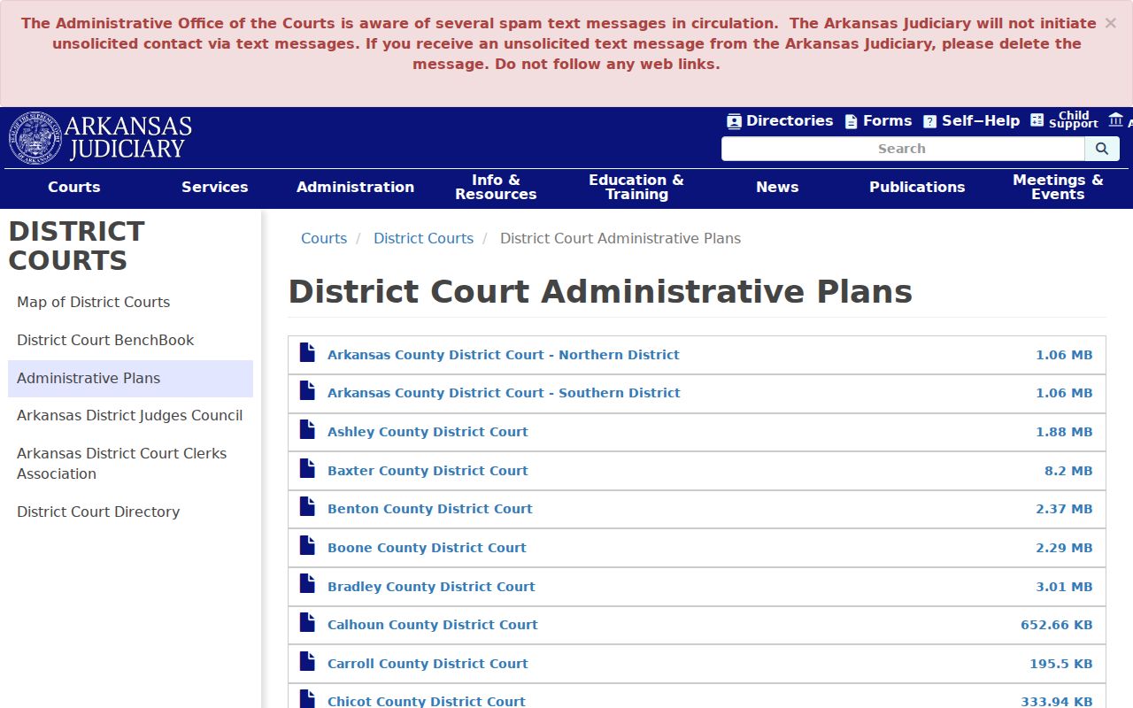 Conway County court calendar district administrative plan source