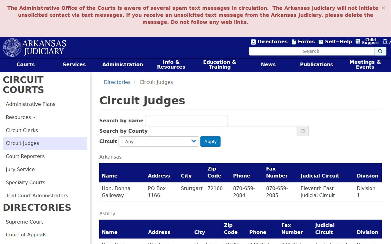 Conway County court docket Fifteenth Circuit judge directory