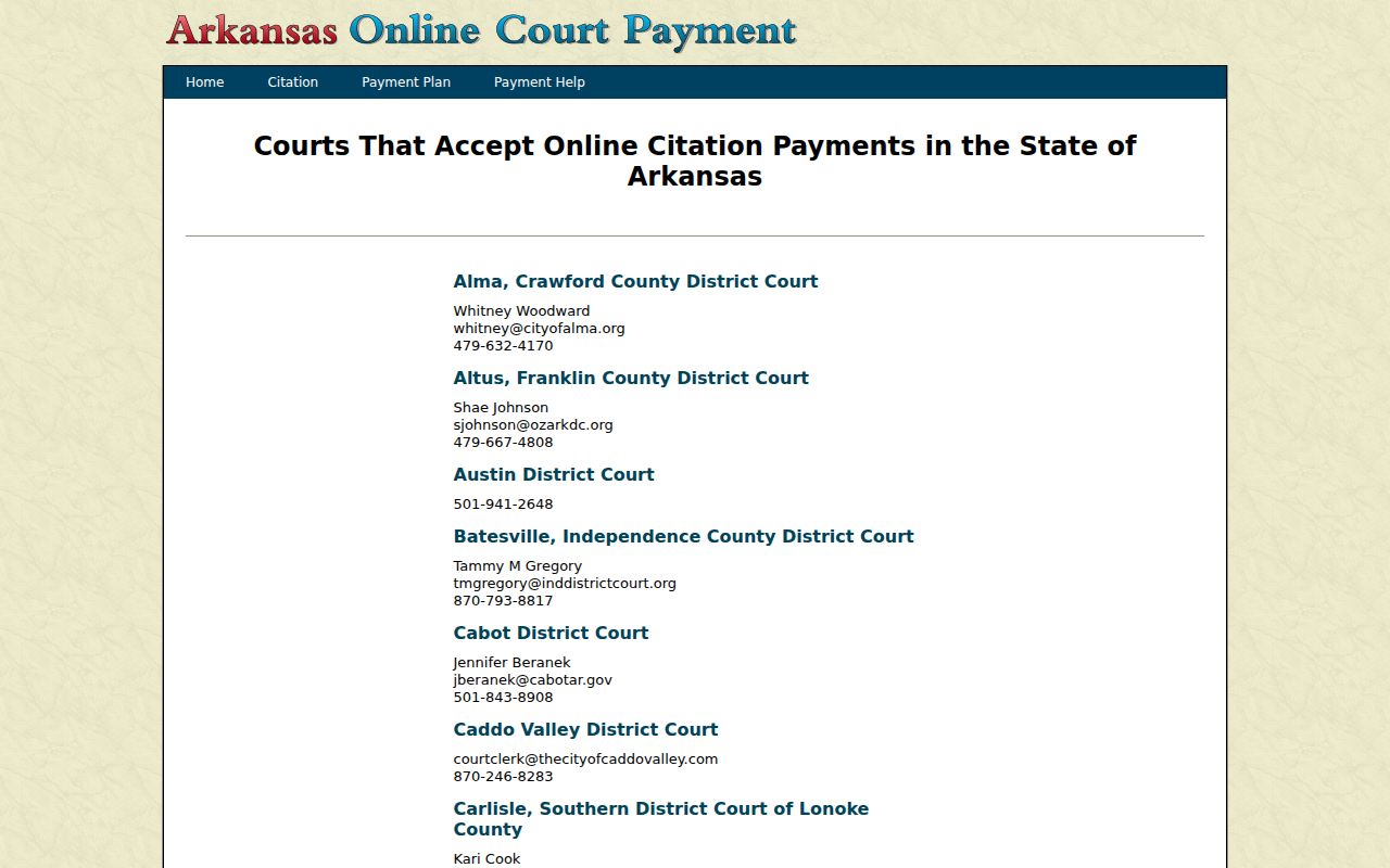 Conway County traffic court records and eTraffic participating court list